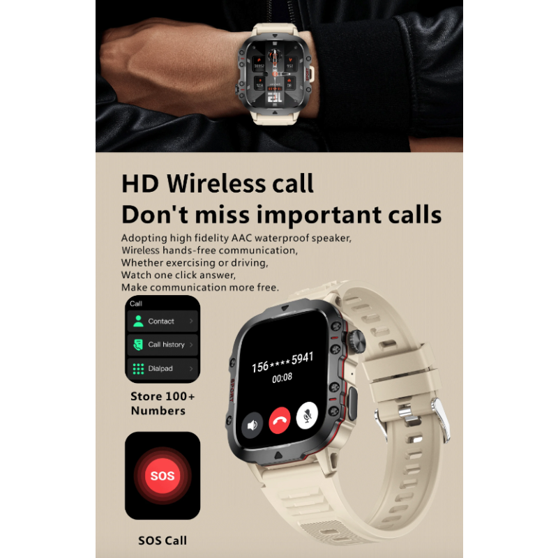 Smartwatch QX11 Uomo IP68 5ATM Chiamata BT Outdoor Sport Fitness Tracker Monitor Salute 1.96