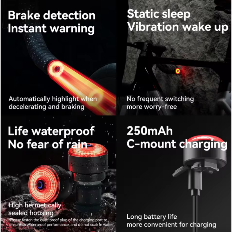 ROCKBROS R0 Fanale Posteriore Tappo Manubrio USB-C MTB, Bici da Strada | Luce Ciclismo Leggera Compatta