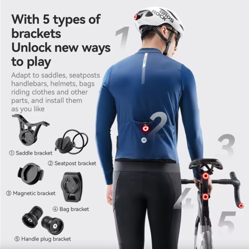 ROCKBROS R0 Fanale Posteriore Tappo Manubrio USB-C MTB, Bici da Strada | Luce Ciclismo Leggera Compatta