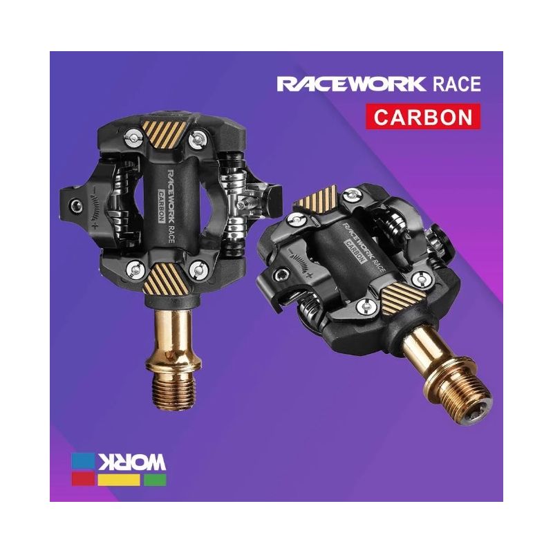 Pedali RACEWORK MTB autobloccanti SPD tacchetti per mountain bike componenti durevoli in acciaio cromato e carbonio comfort e prestazioni per ciclismo fuoristrada e competitivo