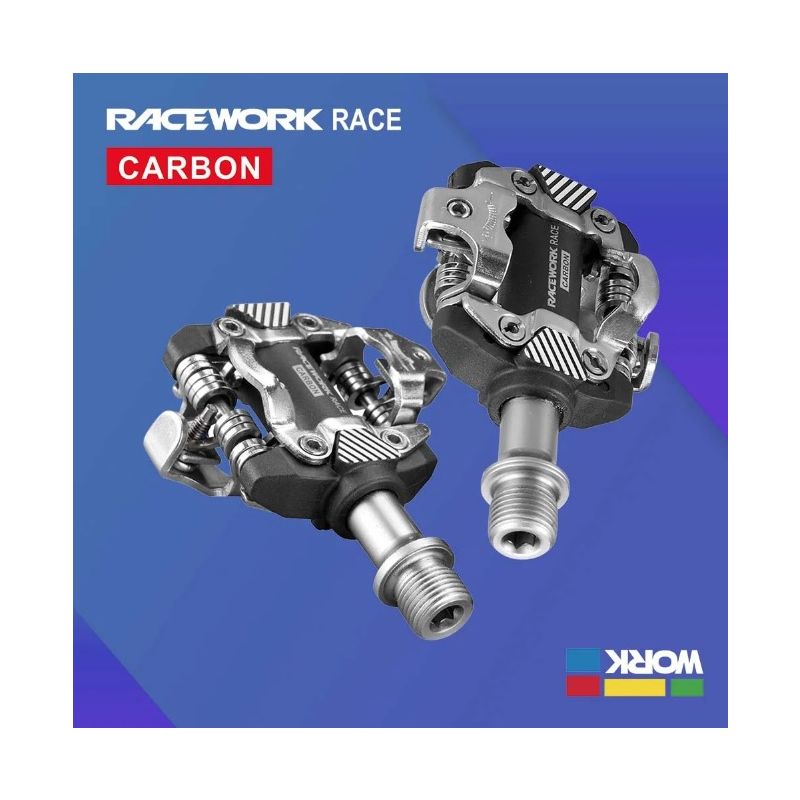 Pedali RACEWORK MTB autobloccanti SPD tacchetti per mountain bike componenti durevoli in acciaio cromato e carbonio comfort e prestazioni per ciclismo fuoristrada e competitivo