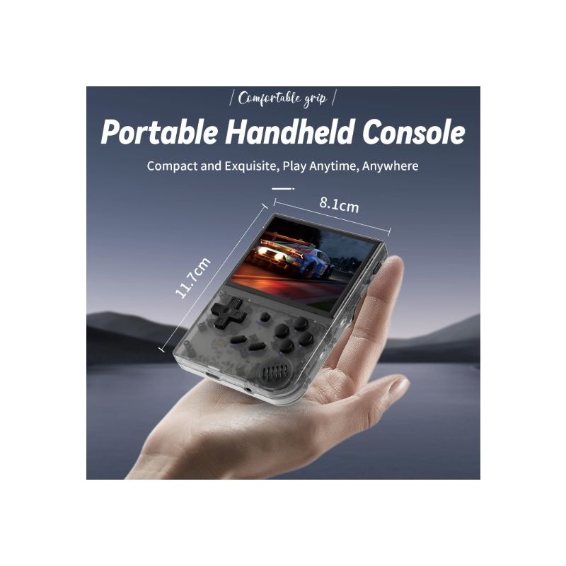 ANBERNIC RG35XX console di gioco portatile retrò supporto PSP design elegante in grigio e viola trasparente schermo IPS vibrante da 35 pollici per gaming classico e nostalgia del gaming