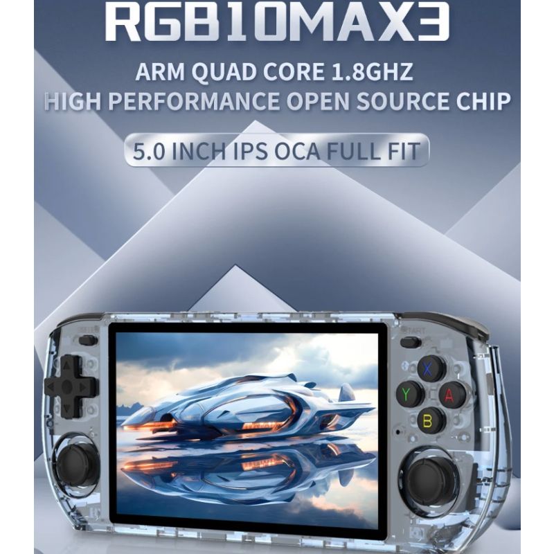POWKIDDY RGB10 MAX3 console di gioco portatile retro con schermo IPS 5 pollici risoluzione 1280x720 RK3566 alta performance emulatori esperienza di gaming nostalgico personalizzabile