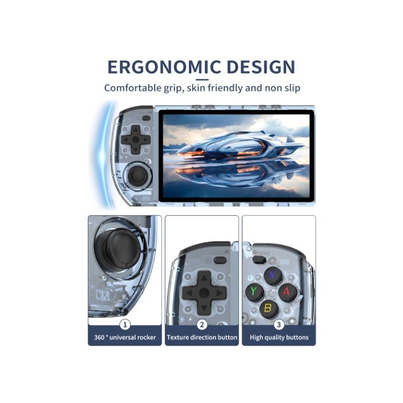 POWKIDDY RGB10 MAX3 console di gioco portatile retro con schermo IPS 5 pollici risoluzione 1280x720 RK3566 alta performance emulatori esperienza di gaming nostalgico personalizzabile