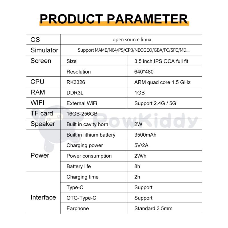 POWKIDDY RGB20S console di gioco portatile retro-gaming schermo 3,5 pollici IPS 4:3 design ultra-compatto sistema open source regali per bambini e appassionati di retrò grafica immersiva