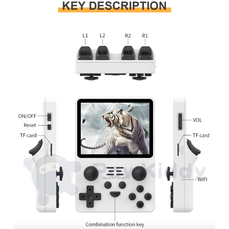 Console di gioco portatile POWKIDDY RGB20S con sistema open source schermo IPS 4:3 da 3,5 pollici giochi retrò MAME N64 PS1 perfetta per giochi nostalgici e personalizzabili