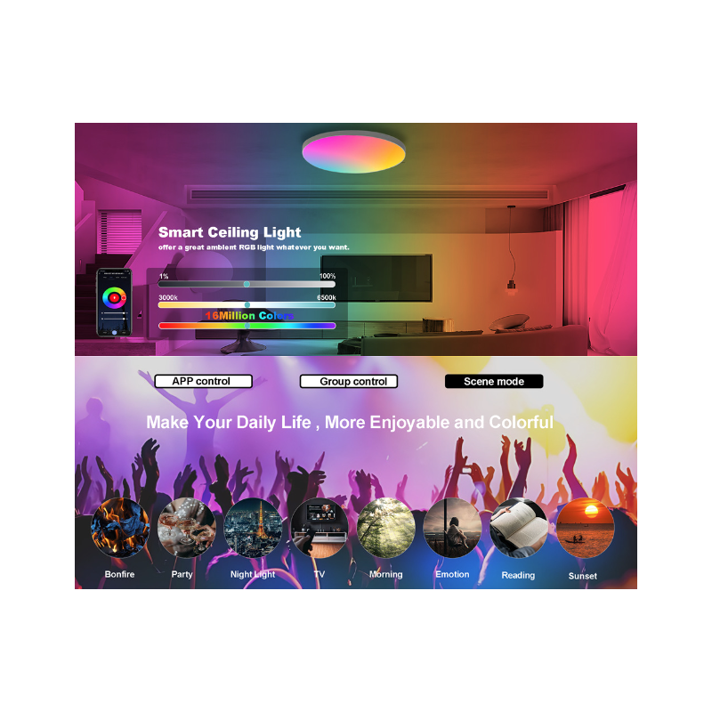 24W Tuya Zigbee Plafoniera Smart Wifi Lampada da soffitto a Led per Soggiorno Controllo Vocale Alexa Illuminazione Versatile ed Efficiente Decorazione della Casa Moderna