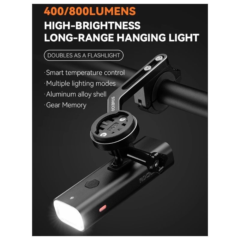 ROCKBROS RHL-1000LUMEN Luce anteriore per bici con 1000 lumen alta luminosità antipioggia ricaricabile Type-C ideale per ciclismo notturno e ciclisti di montagna robusta e versatile