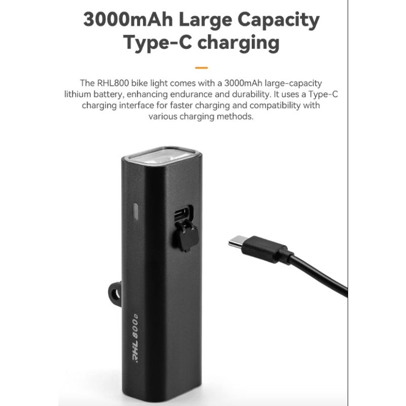 ROCKBROS RHL-1000LUMEN Luce anteriore per bici con 1000 lumen alta luminosità antipioggia ricaricabile Type-C ideale per ciclismo notturno e ciclisti di montagna robusta e versatile