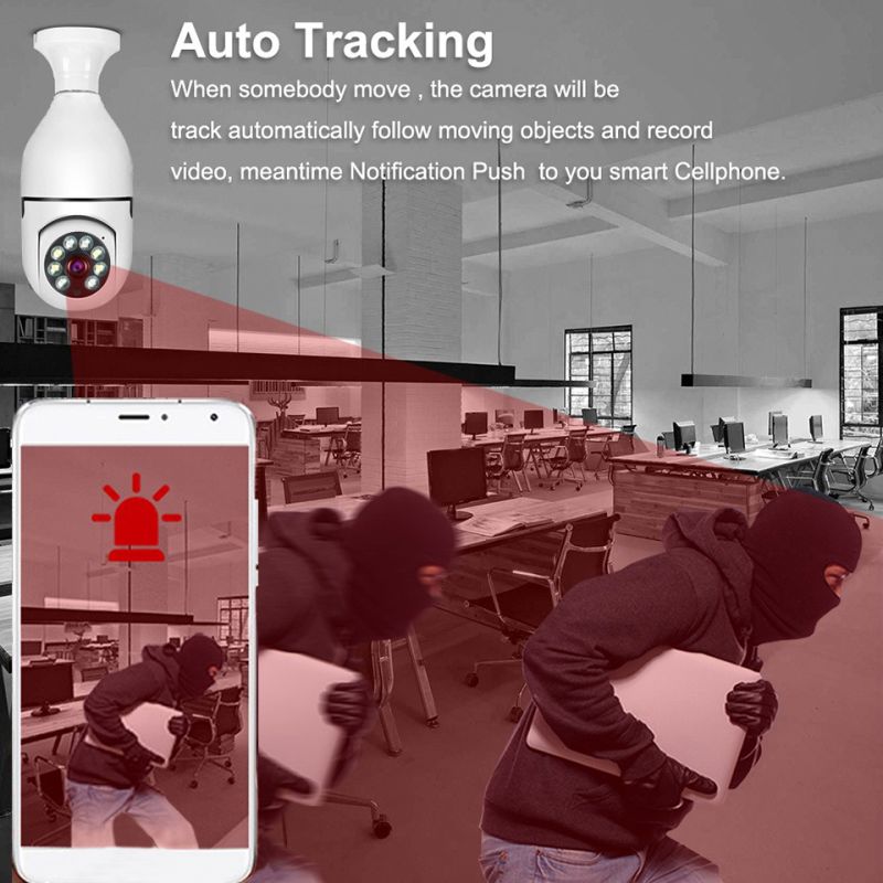 Lampadina Telecamera di Sorveglianza 5G Wifi E27 Visione Notturna Full Color Tracciamento Automatico Audio Bidirezionale Connessione Dual Band per Soluzione di Sicurezza Casa Intelligente