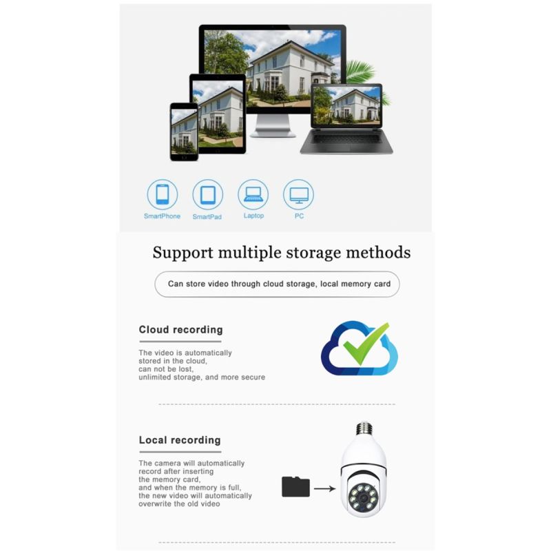 Lampadina Telecamera di Sorveglianza 5G Wifi E27 Visione Notturna Full Color Tracciamento Automatico Audio Bidirezionale Connessione Dual Band per Soluzione di Sicurezza Casa Intelligente