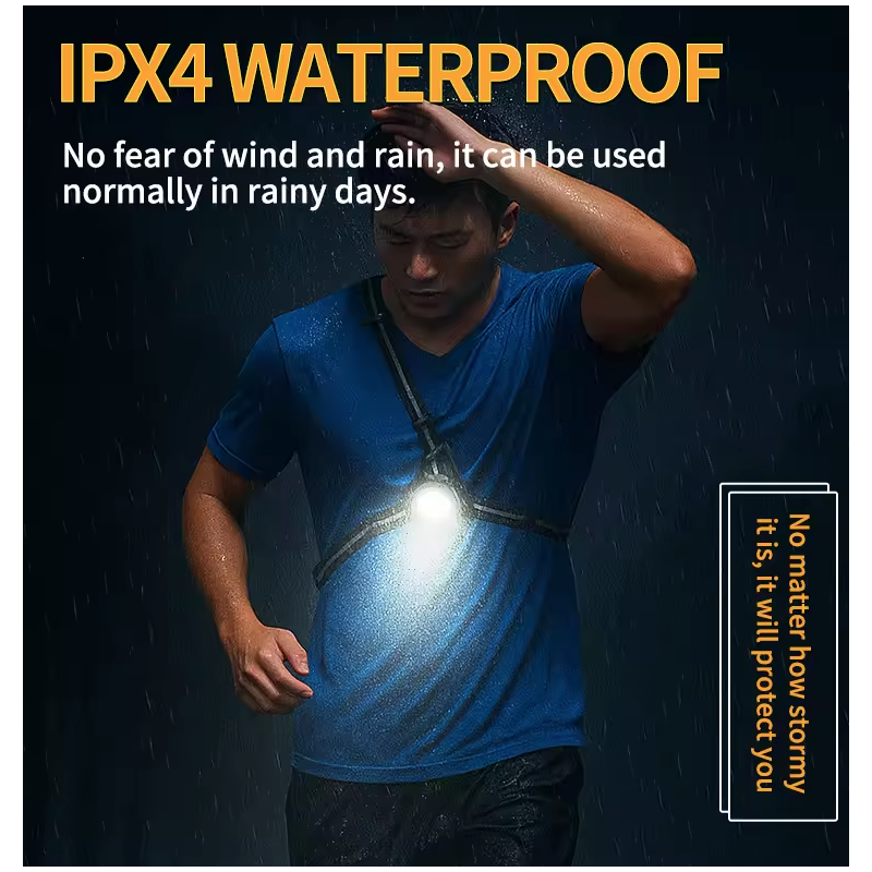 Luci Notturne Corsa LED Pettorale 500 Lumen, 90° Regolabile, Luce Avvertimento Posteriore, Impermeabile