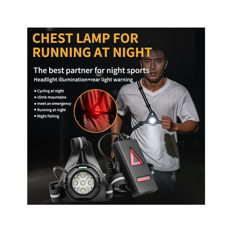 Luci Notturne Corsa LED Pettorale 500 Lumen, 90° Regolabile, Luce Avvertimento Posteriore, Impermeabile