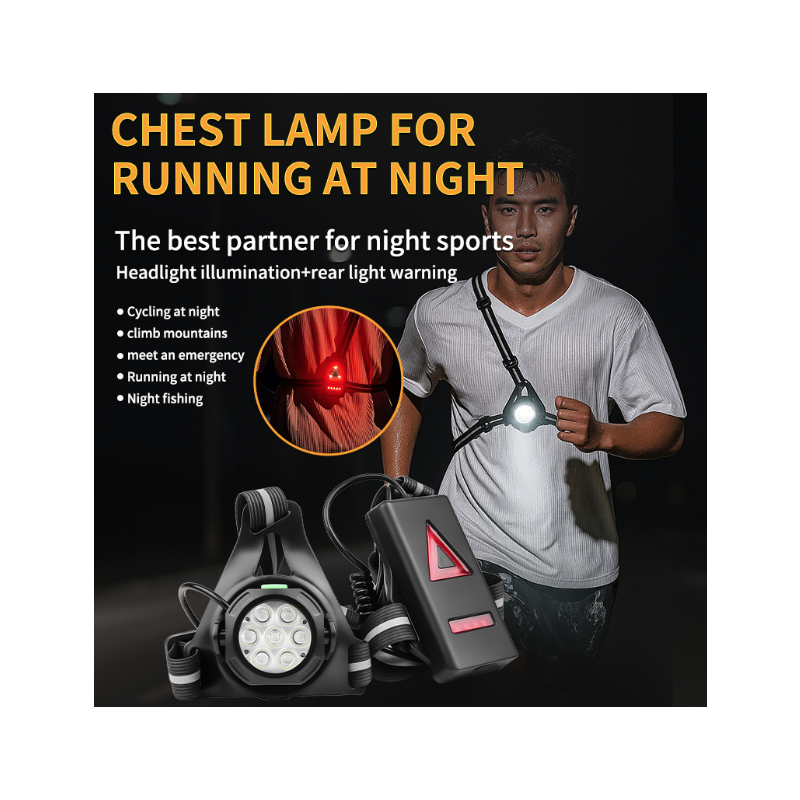 Luci Notturne Corsa LED Pettorale 500 Lumen, 90° Regolabile, Luce Avvertimento Posteriore, Impermeabile