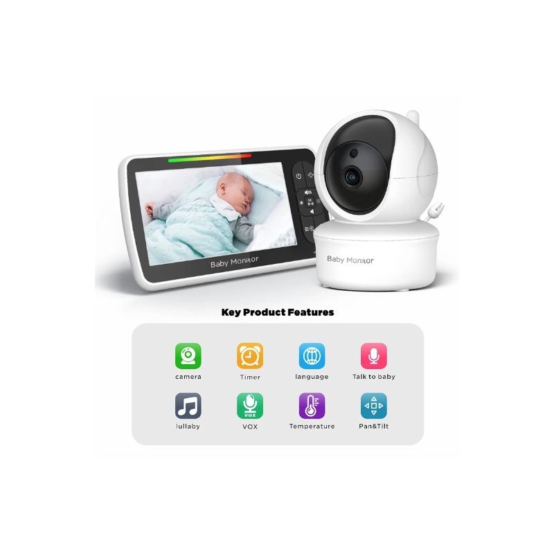 Scopri il Baby Monitor 5 Pollici con Fotocamera SM650 Monitor Video Portatile Alta Risoluzione 720P Connessione Wireless FHSS Audio Bidirezionale Batteria a Lunga Durata Cura del Bambino