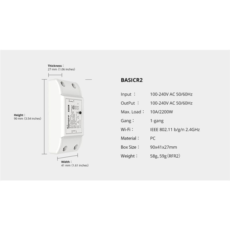 SONOFF Basic R2 Modulo Interruttore Wifi Controllo Remoto e Timer per Casa Intelligente Compatibile con Alexa Google Assistant e App eWeLink per Automazione Domestica