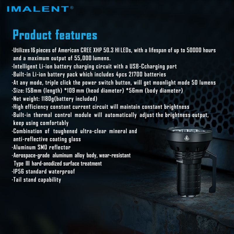 IMALENT SR16 Torcia LED Ultra Potente 55000 Lumen, Fascio Lungo 1715m. Ideale per Outdoor!
