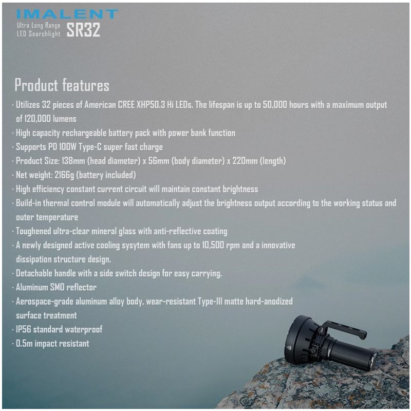 Torcia Potente IMALENT SR32 120000 Lumen per Illuminazione Outdoor e Sopravvivenza Torcia a Lunga Durata con Distanza Fascio 2080 Metri e Design Innovativo Torcia Ricaricabile