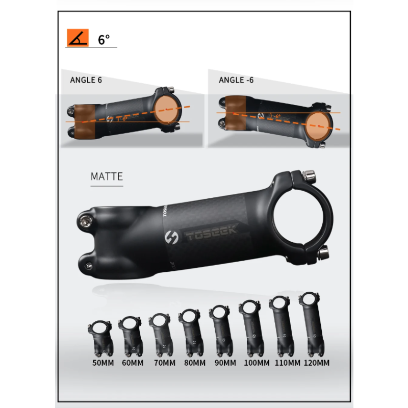 Attacco manubrio bicicletta TOSEEK 28.6-31.8mm leggero e durevole in alluminio e carbonio angolo regolabile finitura nero opaco per appassionati di ciclismo e mountain biking