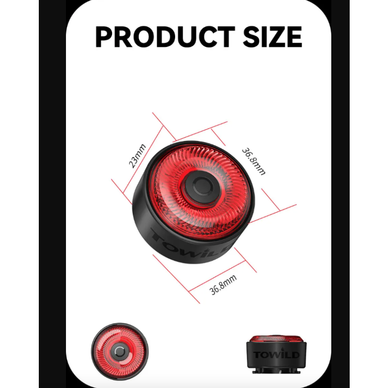 Scopri TOWILD TL03 luce freno intelligente per bicicletta con sensore ambientale design in lega di alluminio cinque modalità di lampeggio per massima sicurezza e visibilità in bici