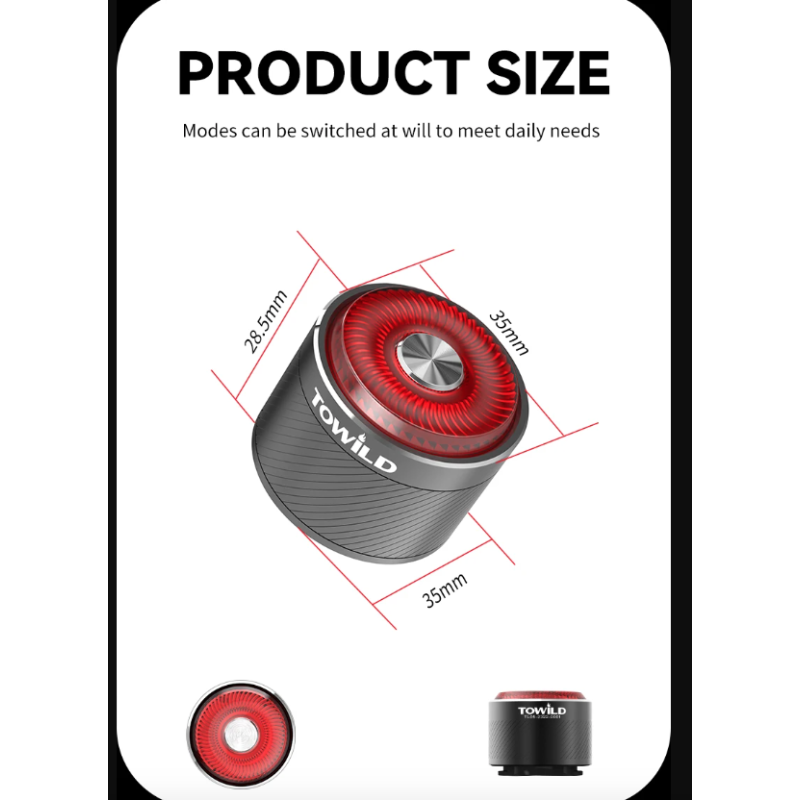 Luce posteriore bicicletta TOWILD TL05 con rilevamento freni automatico LED impermeabile IPX6 batteria 100 ore ricarica USB accessori ciclismo sicurezza MTB e bici da corsa