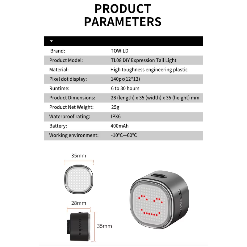 TOWILD TL08 Fanale Posteriore Bici Intelligente, Luce Personalizzabile Display Sensore Freno, USB-C IPX6, Alta Visibilità Ciclismo Sicuro