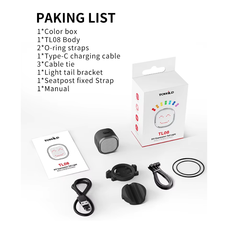 TOWILD TL08 Fanale Posteriore Bici Intelligente, Luce Personalizzabile Display Sensore Freno, USB-C IPX6, Alta Visibilità Ciclismo Sicuro