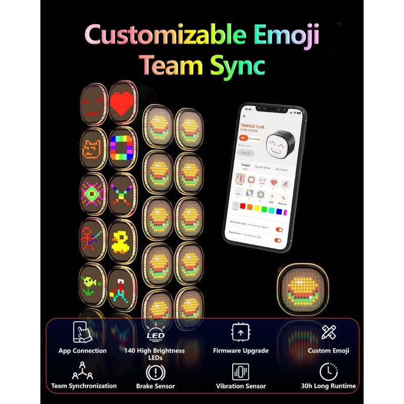 TOWILD TL08 Fanale Posteriore Bici Intelligente, Luce Personalizzabile Display Sensore Freno, USB-C IPX6, Alta Visibilità Ciclismo Sicuro