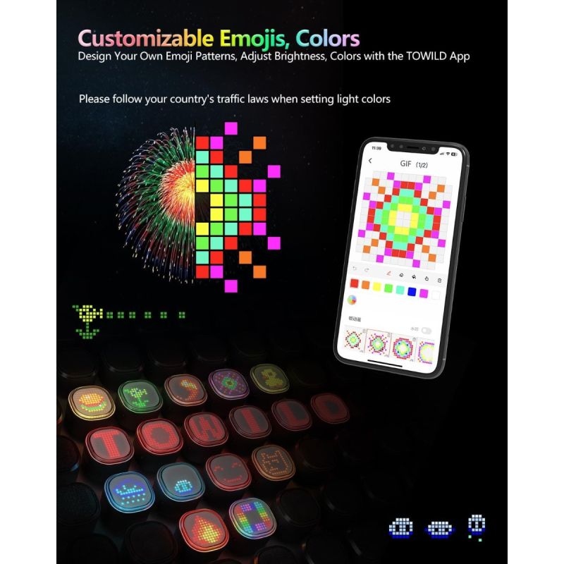 TOWILD TL08 Fanale Posteriore Bici Intelligente, Luce Personalizzabile Display Sensore Freno, USB-C IPX6, Alta Visibilità Ciclismo Sicuro