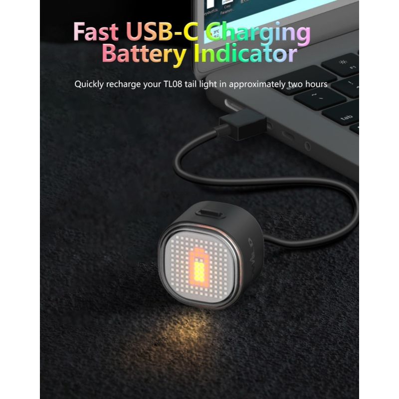 TOWILD TL08 Fanale Posteriore Bici Intelligente, Luce Personalizzabile Display Sensore Freno, USB-C IPX6, Alta Visibilità Ciclismo Sicuro