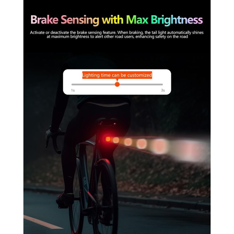 TOWILD TL08 Fanale Posteriore Bici Intelligente, Luce Personalizzabile Display Sensore Freno, USB-C IPX6, Alta Visibilità Ciclismo Sicuro