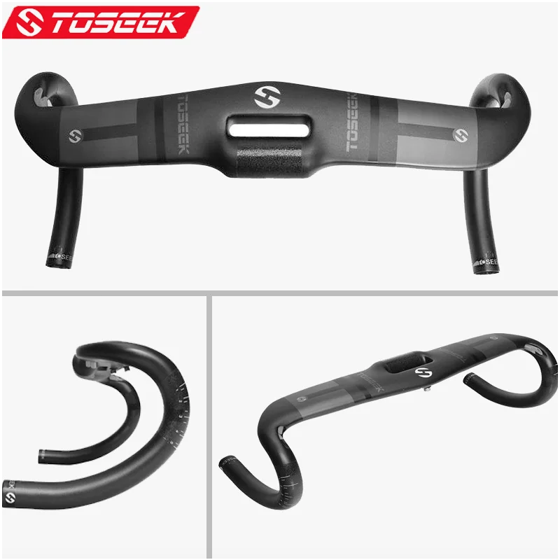 TOSEEK Manubrio Full Carbon 400-440mm Leggero in Fibra di Carbonio T800 per Biciclette da Strada con Passaggio Cavi Interno Ideale per Ciclismo Performante