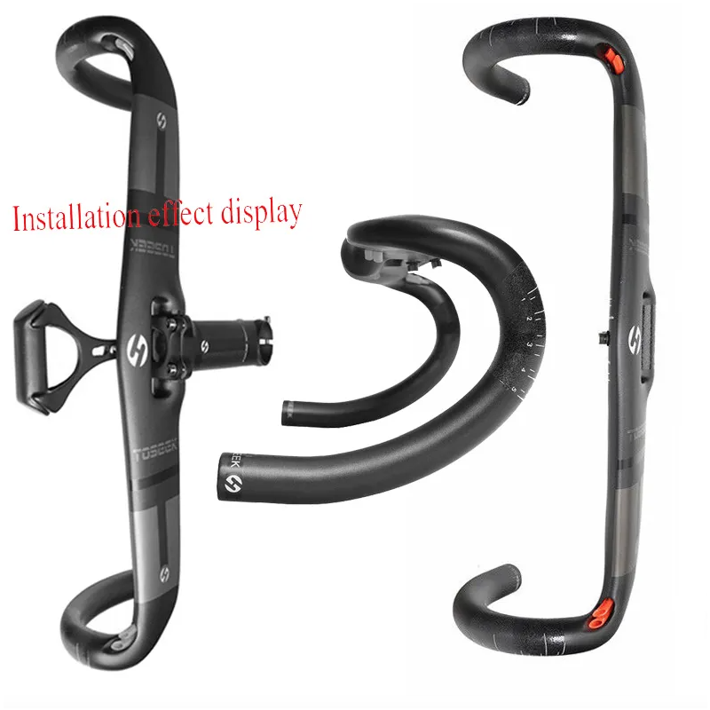 TOSEEK Manubrio Full Carbon 400-440mm Leggero in Fibra di Carbonio T800 per Biciclette da Strada con Passaggio Cavi Interno Ideale per Ciclismo Performante