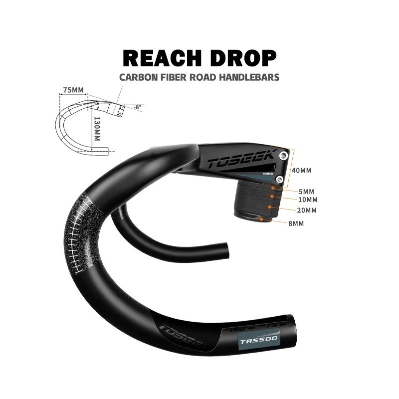 TOSEEK TR5500 attacco manubrio bici da strada design aerodinamico in fibra di carbonio ultra leggero finitura nero opaco parti ciclismo premium per prestazioni robuste su strada