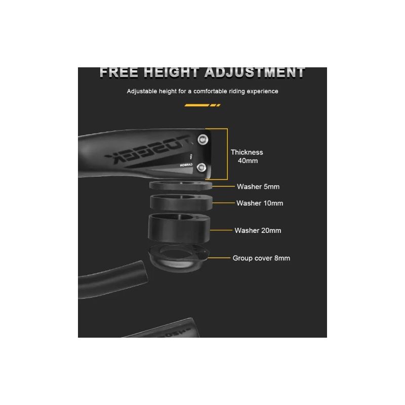 TOSEEK TR5500 attacco manubrio bici da strada design aerodinamico in fibra di carbonio ultra leggero finitura nero opaco parti ciclismo premium per prestazioni robuste su strada