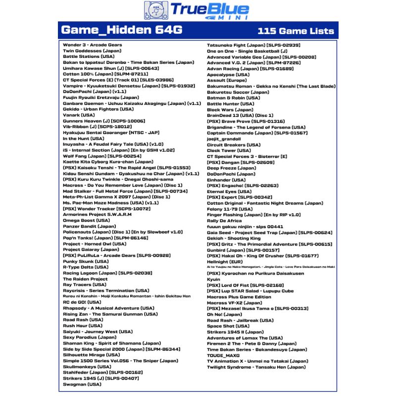 Pacchetto Lotta True Blue Mini Crackhead 32G 64G per PS ONE MINI giochi classici nostalgia plug and play alta compatibilità accessorio per console salvataggi in tempo reale