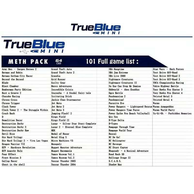 Pacchetto Lotta True Blue Mini Crackhead 32G 64G per PS ONE MINI giochi classici nostalgia plug and play alta compatibilità accessorio per console salvataggi in tempo reale