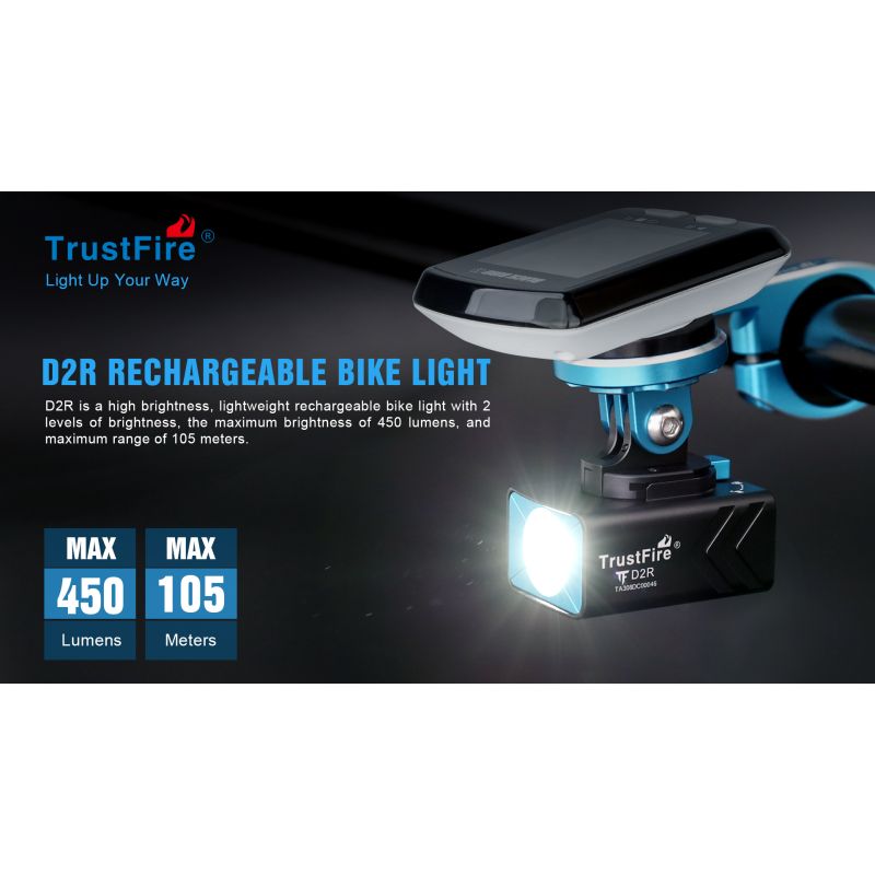 TrustFire D2R Luce Anteriore per Bicicletta 450LM Impermeabile IP66 e Durevole Luce per Bici Ricaricabile Tipo-C Perfetta per Ciclismo Urbano e Mountain Bike