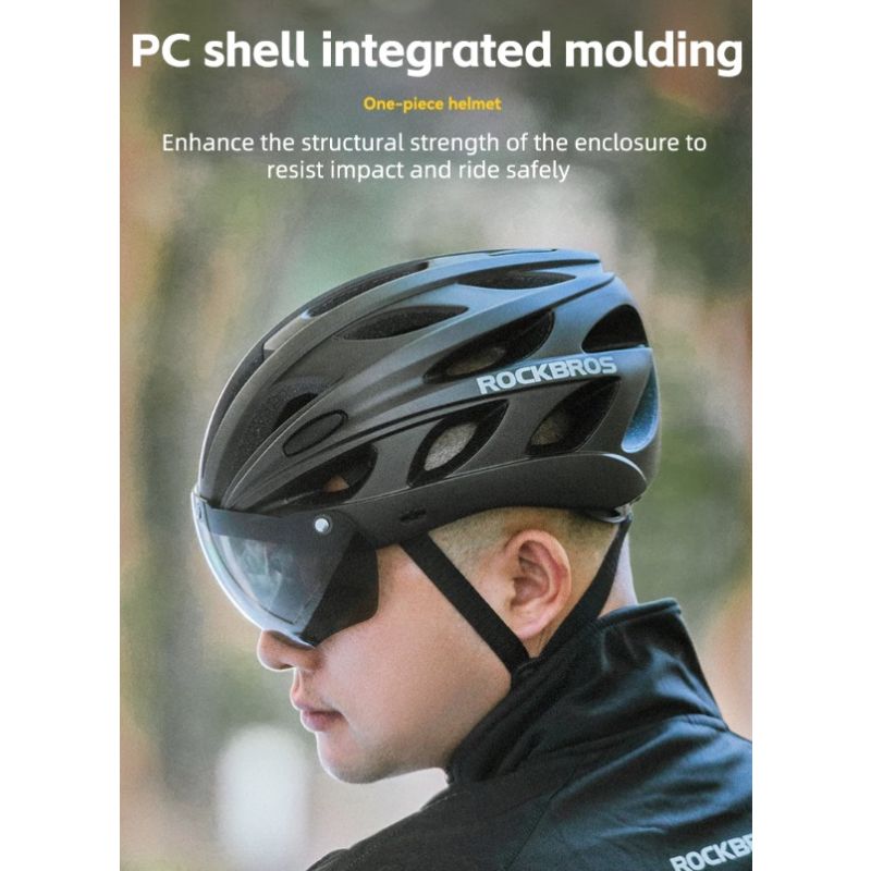 Casco da bicicletta ROCKBROS ultraleggero modellato integralmente traspirante con occhiali da sole MTB resistenza agli urti perfetto per ciclismo su strada e sistema di ventilazione