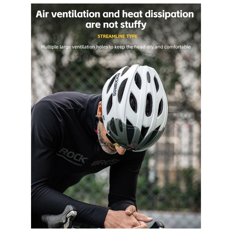 Casco da bicicletta ROCKBROS ultraleggero modellato integralmente traspirante con occhiali da sole MTB resistenza agli urti perfetto per ciclismo su strada e sistema di ventilazione