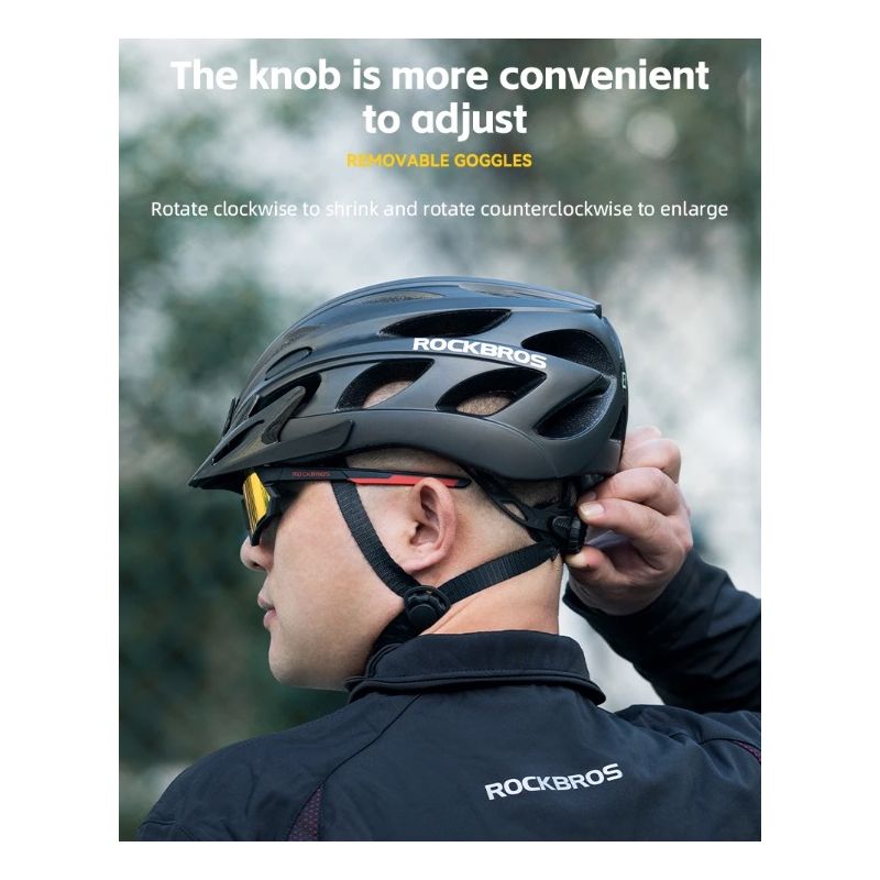 Casco da bicicletta ROCKBROS ultraleggero modellato integralmente traspirante con occhiali da sole MTB resistenza agli urti perfetto per ciclismo su strada e sistema di ventilazione