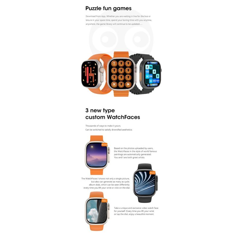 Smart Watch Ultra 9 49mm, Bluetooth, NFC, Chiamate, Bussola GPS, IP68, Tracker Percorso