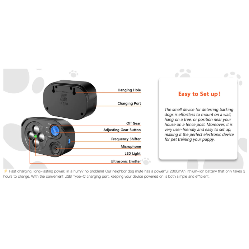 Dispositivo Anti Abbaio per Cani, Addestramento Anti Abbaio con Ultrasuoni, Dispositivo di Azionamento del Cane