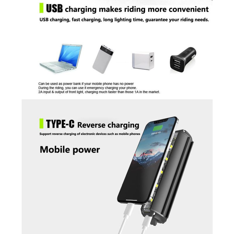 Luce Bici LED 5200 Lumen Ricarica USB Tipo-C Impermeabile 8000mAh Modalità Regolabili Sicurezza Ciclismo Accessori MTB e Strada Lampada Ciclismo Notturno