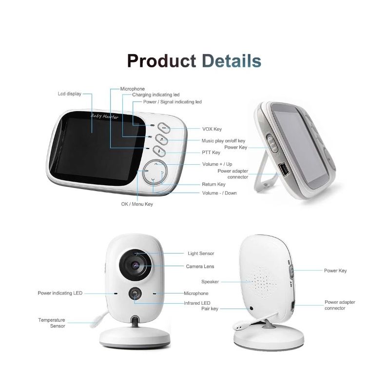 VB603 Video Baby Monitor 2.4G Madre Bambini Telecamere di Sorveglianza con Visione Notturna a Infrarossi Audio Bidirezionale e Connettività a Lungo Raggio per la Sicurezza Infantile