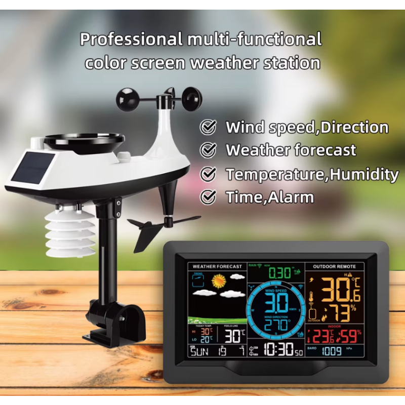 Stazione Meteorologica Wi-Fi Display a Colori 7,5 Pollici con Sensore Solare Wireless Avvisi di Allarme Temperatura e Umidità Impermeabile IPX6 Monitoraggio Smart Previsioni Meteo