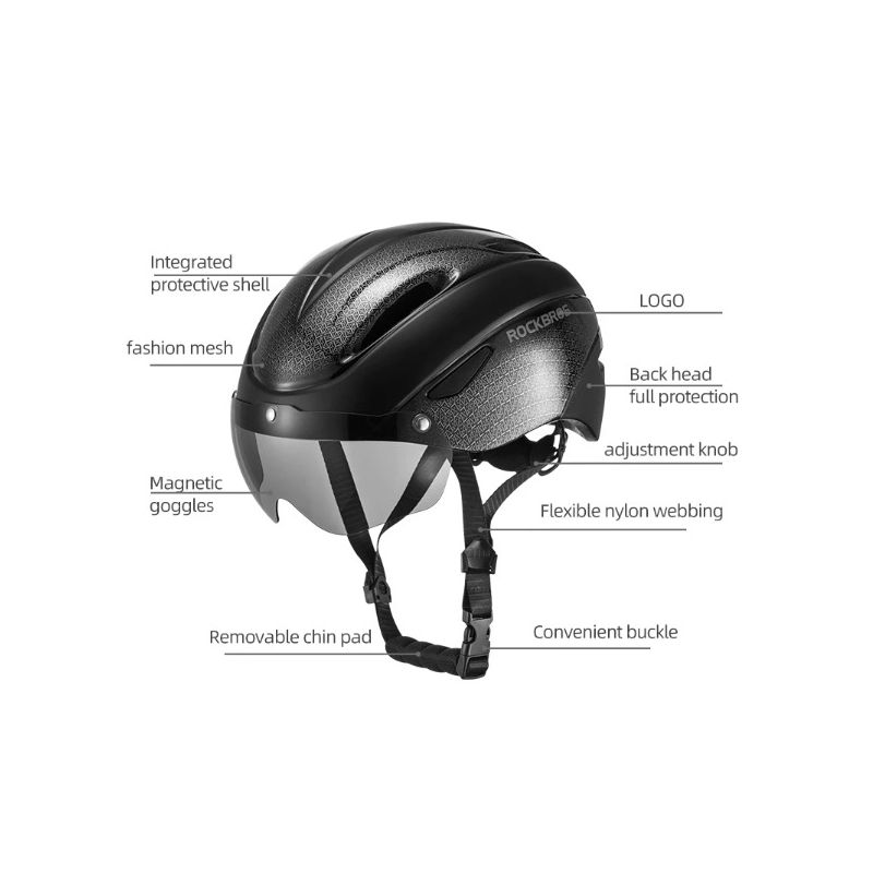 ROCKBROS casco da bicicletta design ultraleggero luce a LED ricaricabile sicurezza ciclistica ideale per casco da strada e mountain bike compatibile con occhiali magnetici