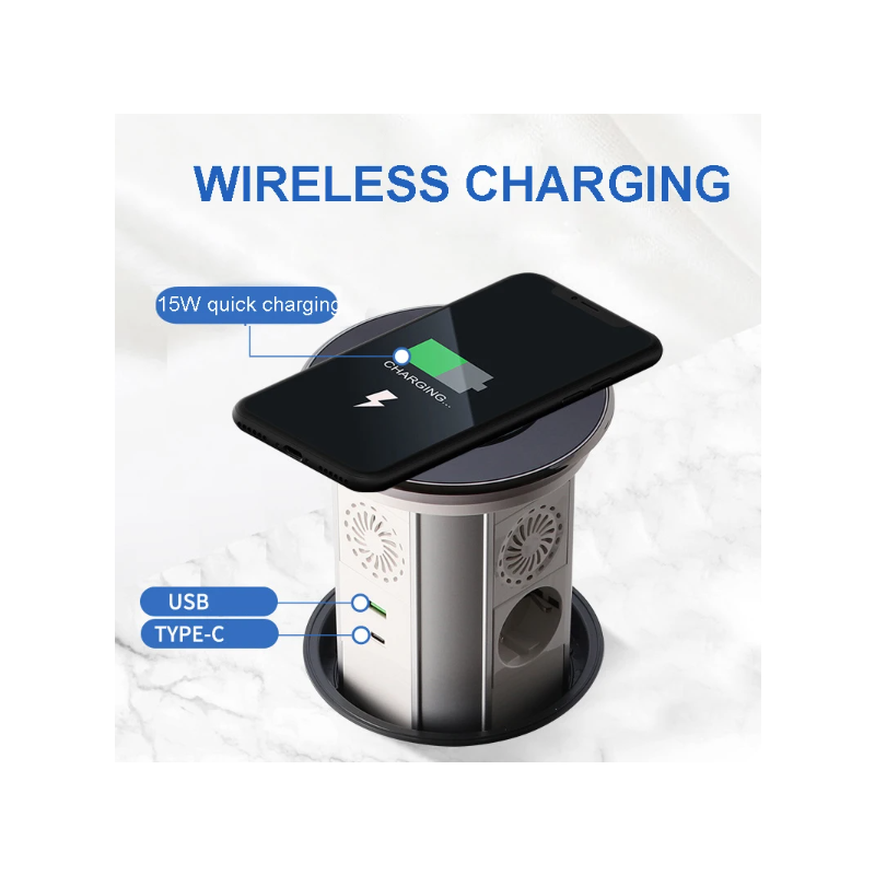 Presa Retrattile Pop-up Motorizzata da Tavolo VENSTPOW Soluzioni Alimentazione da Scrivania con Ricarica Wireless USB e Design Innovativo per Spazio Lavoro Organizzato e Presa Multiporta