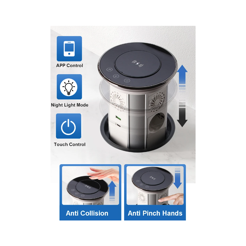 Presa Retrattile Pop-up Motorizzata da Tavolo VENSTPOW Soluzioni Alimentazione da Scrivania con Ricarica Wireless USB e Design Innovativo per Spazio Lavoro Organizzato e Presa Multiporta