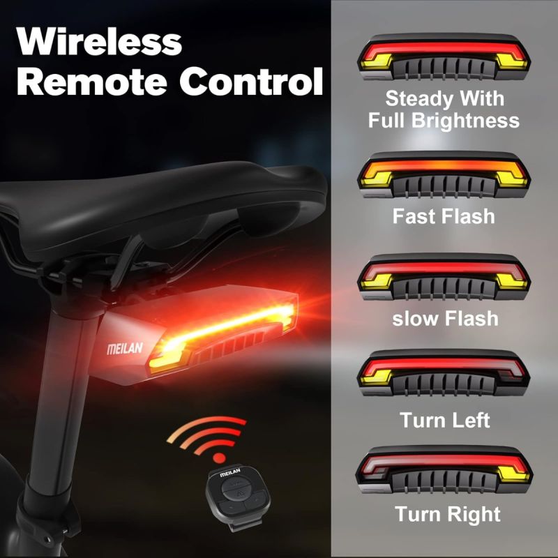 Meilan X5 Luce Posteriore Bici Intelligente con Indicatori di Direzione | Stop Auto, Telecomando, USB